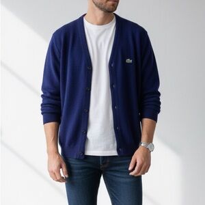 Vtg 60s Izod Lacoste Sweater‎ Men's Sz L Cardigan Orlon Acrylic Made in USA Blue